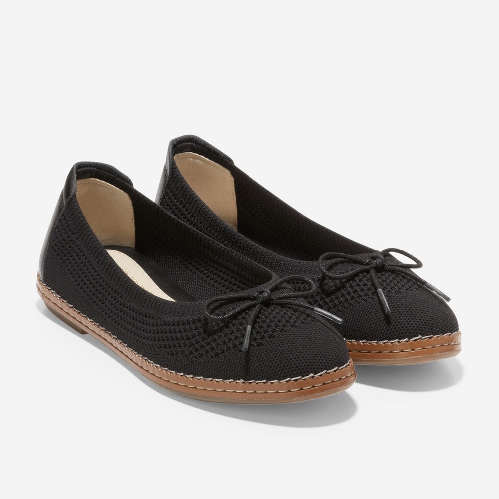 Cole Haan Black Knit Ballet Flats with Tan Trim